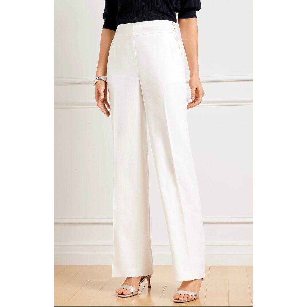 Talbots Womens 16 White Greenwich Linen Wide Leg Casual Summer Pants NEW